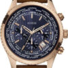 GUESS QUARTZ CHRONO ΑΝΔΡΙΚΟ 46mm 5bar ROSE GOLD ΛΟΥΡΙ ΔΕΡΜΑ